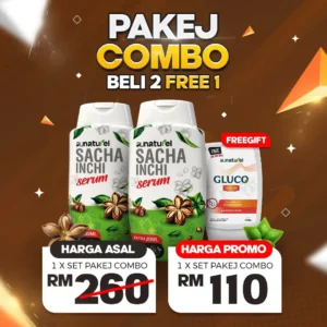 SACHA INCHI SERUM 2 BTL 120ML + 1 GLUCO SERUM 70ML PAKEJ COMBO
