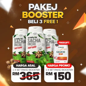 SACHA INCHI SERUM 3 BTL 120ML + 1 GLUCO SERUM 70ML PAKEJ BOOSTER